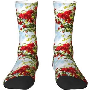 Rode rozenstruik bedrukt, compressiesokken, crew-sokken, casual sokken voor volwassenen, sportsokken