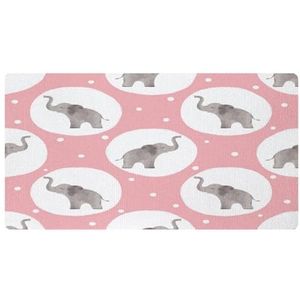 VAPOKF Leuke babyolifant in cirkel met stippen op roze keukenmat, antislip wasbaar vloertapijt, absorberende keukenmatten loper tapijten voor keuken, hal, wasruimte