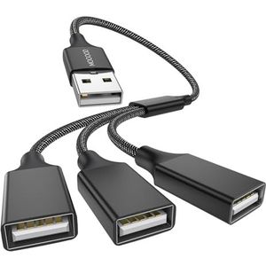 3-poorts USB splitter kabel, MOGOOD USB Type B splitter 1 male naar 3 female USB 2.0 power adapter verlengkabel Hub voor opladen/gegevensoverdracht/laptop/Mac