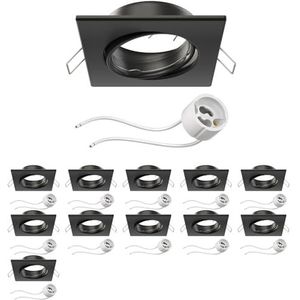 ledscom.de 12 st. plafondinbouwraam RIR inbouwraam zwart mat hoekig draaibaar (LED/Halogeen/GU10/MR16/PAR16/50mm) incl. GU10 fitting