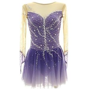 Nnnydjy Kunstschaatsjurken Voor Meisjes Professioneel Rolschaats Kostuum Voor Dames Glanzende Strass Steentjes Wintersportwedstrijdrok Gymnastiekpakjes Lange Mouwen,Purper,11_13Years