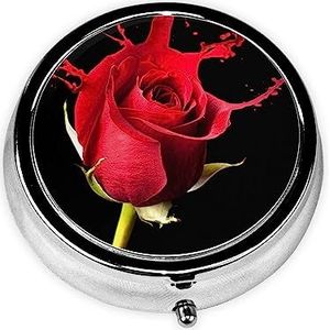 Rode Roos Met Rode Spatten Gedrukt Pil Doos 3 Compartiment Geneeskunde Pil Case Leuke Geneeskunde Organizer Reizen Pillendoos Draagbare Pil Container Houder