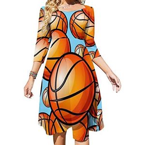 Basketbalbaljurk voor dames, lange mouwen, swingjurk met schattige stropdas, A-lijn, mini-zonnejurk