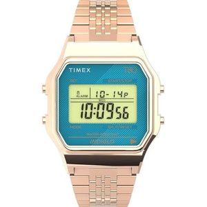 Timex Unisex T80 Classic 34mm Gold Band Blue Face TW2U93600 Watch