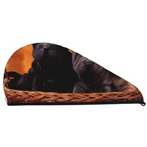 Shar Pei Zwarte Puppy Kleine Honden Grijze Puppy Huisdieren, Koraal Fluwelen Droog Haar Cap, Sneldrogende Haar Handdoek Wrap Met Knop Microfiber Tulband