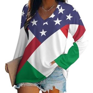 Amerikaanse Italiaanse vlag vrouwen casual lange mouw T-shirts V-hals gedrukte grafische blouses tee tops M