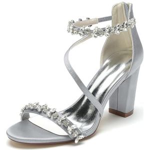 GHSIRUEU Vrouwen Open Teen Enkelbandje Chunk Hak Sandalen Bruidsmeisje Wedding Bridal Party Evening Homecoming Prom Dress Pumps Schoenen,Zilver,36 EU