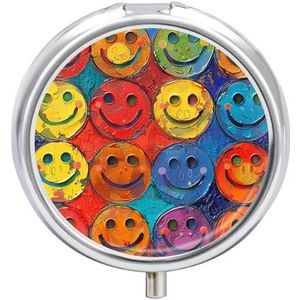 Kleurrijke Smiley Face Pillendoos Ronde Draagbare Kleine Pil Case Waterdichte Reizen Pillendoos Organizer voor Pocket Purse en Dagelijks Gemak