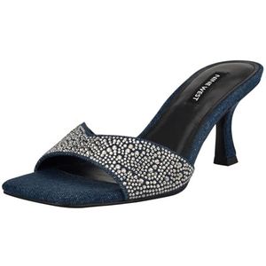 Nine West Rokke sandaal met hak voor dames, Donkerblauw Denim 400, 37.5 EU