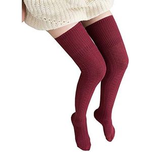 Bakicey Dames kniekousen sokken overknie kousen panty katoenen kousen gebreide sokken steunkniekousen gebreide sokken hoog boven de knie lange sokken winterkousen, rood