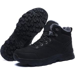 Heren Lederen Veterschoenen Platform Snowboots Comfort Volledig Bont Gevoerde Slip-On Antislip Outdoor Wandelen Casual Winter Geïsoleerde Jurk Enkel, Zwart, 41 EU