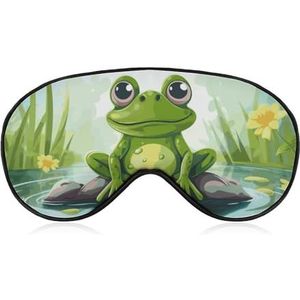 Kikker in een vijver slaapmasker, lichtblokkerend oogmasker, comfortabel en zacht, oogbedekking met elastiek, geschikt voor mannen en vrouwen, geschikt voor reizen en slapen
