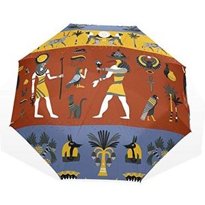 Rootti 3 Vouwen Lichtgewicht Paraplu Egyptie Cultuur Patroon Een Knop Auto Open Sluiten Paraplu Outdoor Winddicht voor Kinderen Vrouwen en Mannen