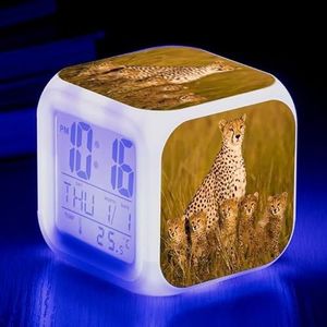 LXWLXDF LED Wekker, Schattige Cheetah Dieren Wekker Voor Kinderen 7 LED Kleur Veranderende Wekker Jongens Meisjes Slaapkamer Home Decoratie Wekker Digitale Wekker Met Temperatuur Weergave (Color : Co