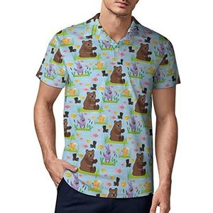 Bear Character Teddy Pose Heren Golf Polo-Shirt Zomer T-shirt Korte Mouw Casual Sneldrogende Tees S