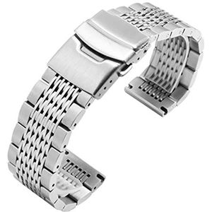 LUGEMA Fijne stalen horlogeband 20mm 22mm zwarte zilveren armband vervangende metalen riem compatibel met heren roestvrijstalen horlogeketen (Color : Blue White, Size : 22mm)