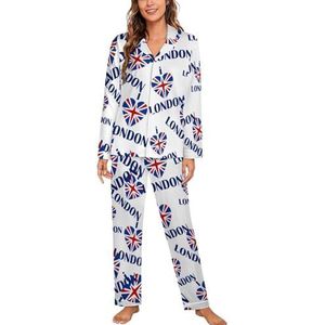 I Love London pyjamasets voor dames, tweedelige nachtkleding met lange mouwen, top en broek, loungewear