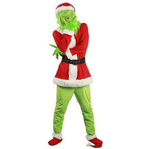 Kerst Grinch Kostuum Voor Mannen Volwassen Deluxe Kerstman Pak Groen Harige Xmas Vakantie Outfit Set Cosplay Kostuums Red,S