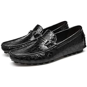 Heren Loafers Schoenen Rijden Mocassins Loafers Kunstkrokodil Geëmbosseerd Leer Antislip Platte Hak Comfortabele Prom Slip-on(Black,38 EU)