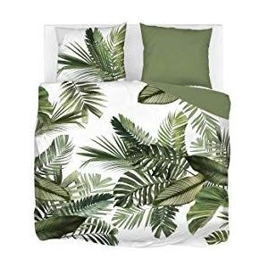 Snoozing Palm Leaves - Flanel - Dekbedovertrek - Tweepersoons -200x200/220 cm + 2 kussenslopen 60x70 cm - Groen