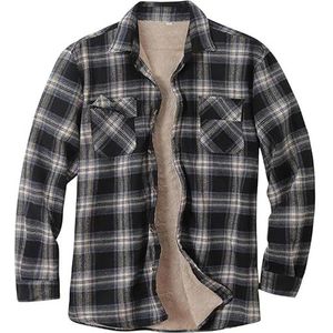 SPONYBORTY Herenjas van katoenflanel met sherpa-voering, geruit, knoopsluiting, thermo-winter-werkkleding met zak, sweatshirts/D/XL