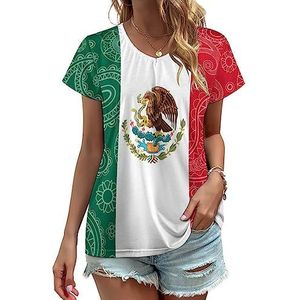 Mexicaanse Paisley Vlag Vrouwen V-hals T-shirts Leuke Grafische Korte Mouw Casual Tee Tops 2XL