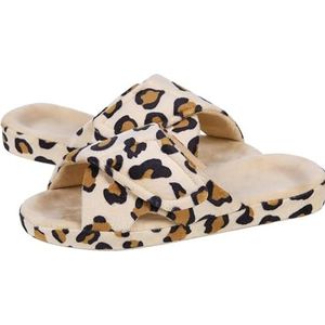 LHSJYG Damespantoffels Fuzzy Indoor Slippers Voor Vrouwen Verstelbare Badstof Boog Ondersteuning Slippers Vier Seizoen Open Teen Huisschoen, Luipaard Print, 38(9.2 inch)