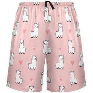 LI ZHI XIN Herenpyjamabroek, korte pyjamabroek, zomer casual shorts, elastische tailleband met trekkoord, rechte losse pasvorm met 2 zakken, S-XXL dierenalpacapatroon, Meerkleurig, S