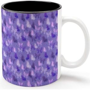 Transparante Vlinders Gepersonaliseerde Koffiemok Koude Dranken Warme Melk Thee Cup Zwarte Voering Keramiek Tumbler met Handvat Gift voor Vrouwen Mannen 11oz