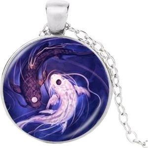 Yin Yang Vis Ketting Ying en Yang Tai Hanger Sieraden Chinese Taoïsme Acht Diagrammen Patroon Sieraden Glas Koepel Choker, Glas