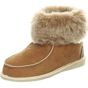 Hollert Leather Lamsvacht pantoffels met trekpunt Cognac Premium bontschoenen van 100% merino schapenvacht, bruin, 42 EU