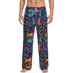 OKFSTY Kat Print Heren Pyjama Broek,Pyjama Polyester Broek Voor Mannen Zachte Lange Lounge Pj Slaap Broek Met Zakken, Wit, S