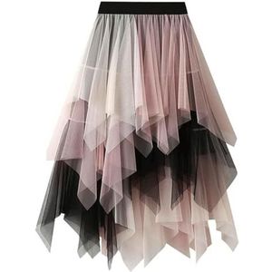 Polyester Tule Rok voor Vrouwen Asymmetrisch Geplooid Gelaagd Hoge Elastische Taille Lengte Rok Taille 56-100 Cm Fee Mesh rok