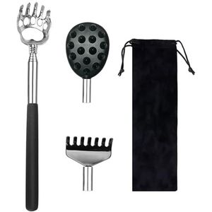 1 x afneembare rugkrabber met 2 reservekoppen en 1 opbergtas, intrekbaar massageapparaat van roestvrij staal, draagbaar apparaat tegen jeuk (21-59 cm)