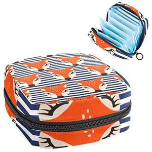 Maandverband Opbergtas, Periode Kit Bag voor School, Menstruatie Cup Pouch, Maandverband Pads Organizer Bag, Vossen Patroon op Strepen Blauw