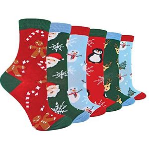 Sock Snob Kleurrijke kerstsokken voor kinderen, ademend, katoen, grappige sokken voor jongens en meisjes, Verpakking van 6 stuks., 8-11 Jahre