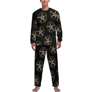 Gouden Baphomet Omgekeerde Pentakel Tinnen Satanische Geit Zachte Heren Pyjama Set Comfortabele Lange Mouw Loungewear Top En Broek Geschenken L