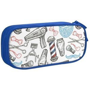 Yyoretp Grote Capaciteit Kapper Monochrome Stijl Print Potlood Case, Dubbellaags Rits Make-up Pouch Potlood Box Organizer., Blauw, Eén maat, Beauty Case
