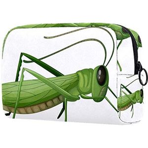 Toilettas met rits,Grote capaciteit herbruikbare make-up zakje cosmetische reistas met groene grasshopper locust insecten voor tienermeisjes vrouwen