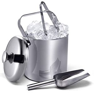 Joeji's Kitchen Keukenijsemmer voor koude dranken, geïsoleerde emmer met deksel, drankkoeler, zilveren roestvrijstalen metalen emmer, luxe wijnkoeler geweldig voor feesten