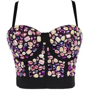 GIALERAS Sprankelende Strass Vrouwen Corset Kralen Lady Corset Strass Charmante Bustier Kleurrijke Nachtclub Party Vrouwelijke Camis Vrouwen Crop Tops Vrouwen Buikdans Kostuum Glanzende Korset Crop