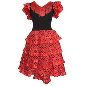La Senorita Spaans Flamenco jurk / kostuum - voor meisjes / kinderen - rood/zwart (maat 164-176 - lengte 110 cm - 12-13 jaar, meerkleurig)
