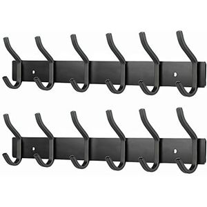 MEIJO Wandkapstok met 6 haken, wandhaken voor handdoeken van roestvrij staal (zwart - 2 stuks)