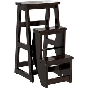 Moderne multifunctionele opstapkruk, bibliotheekladderstoel, bibliotheekmeubilair, opvouwbare houten krukstoel, opstapladder for thuis, maximale belasting 150 kg(Black)