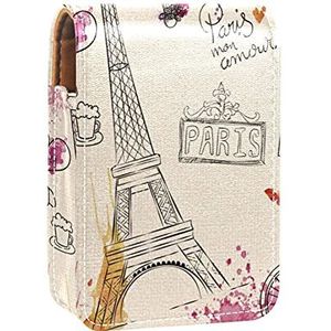 Eiffeltoren Parijs Prints Lipstick Case Mini Lipstick Houder Organizer Tas Met Spiegel Voor Portemonnee Reizen Cosmetische Pouch, Multi kleuren, 9.5x2x7 cm/3.7x0.8x2.7 in, Beauty Case