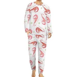 Kleurrijke Garnalen Comfortabele Heren Pyjama Set Ronde Hals Lange Mouw Loungewear met Zakken 5XL