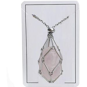 Crystal Stone Holder Ketting,Crystal Cage Ketting Holder Ketting,Verstelbare Crystal Holder Ketting Kooi,Crystal Cage Ketting (Zilver Roze)