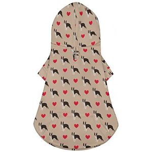 Boston Terrier met harten schattige hond hoodie print huisdier kleding trui trui jas met hoed voor kleine honden katten S