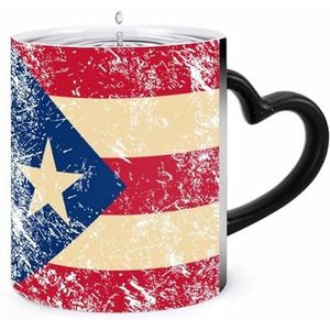 Puerto Rico Retro Vlag Koffie Mok 11oz Kleur Veranderende Mokken Hartvormig Handvat Warmtegevoelige Verkleuring Cups