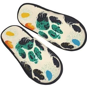 BONDIJ Kleurrijke hondenpoot print zwarte print slippers zachte pluche huispantoffels warme instappers gezellige indoor outdoor slippers voor vrouwen, Zwart, one size